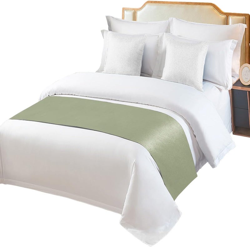 Ldtrchee Sage Green Bed Runner for King Size Bed, Farmhouse Decorative Bed Scarf Throws for Foot of Bed, Sage Green Color Luxury Bedding Protector Slipcover Bed Runners for Hotel/Home, 94 x 20 Inch - Image 2